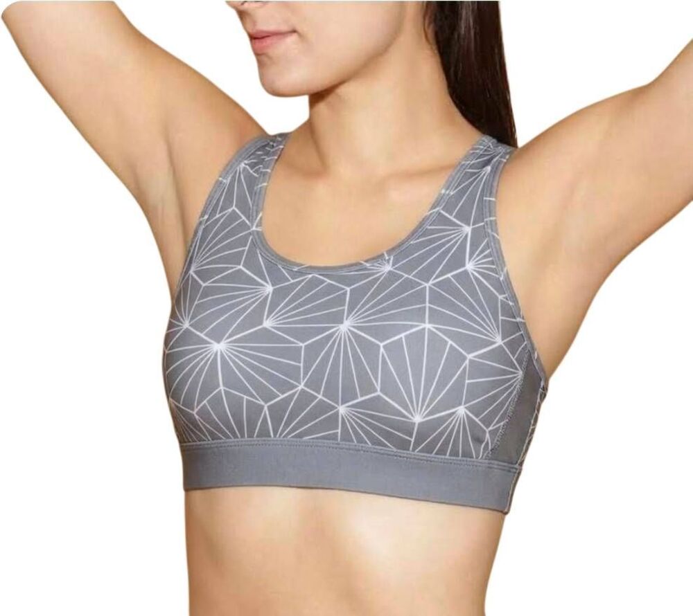 NWT Yelete Active Gray Geometric Print Sports Bra Size Large